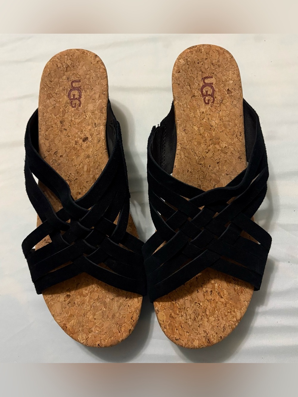 UGG Australia Lilah Black Wedge Sandal Women's  Suede Leather Slip SZ 9